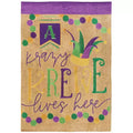 Magnolia Garden Krazy Krewe Lives Here Mardi Gras Burlap 13 x 18 Inch Polyester Garden Flag