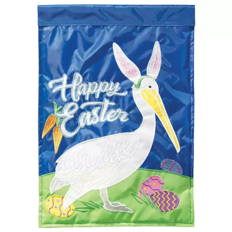 Magnolia Garden Happy Easter Pelican with Bunny Ears 13 x 18 Inch Polyester Garden Flag