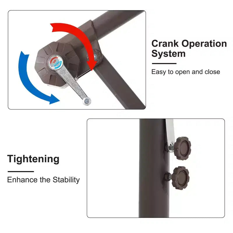 Parasol excentré de 3 m avec pied en croix, parasol suspendu robuste avec manivelle pour terrasse, patio et bord de piscine