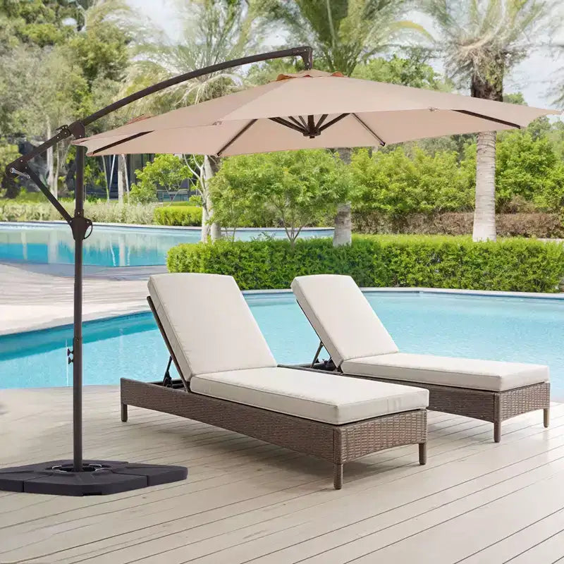 Parasol excentré de 3 m avec pied en croix, parasol suspendu robuste avec manivelle pour terrasse, patio et bord de piscine