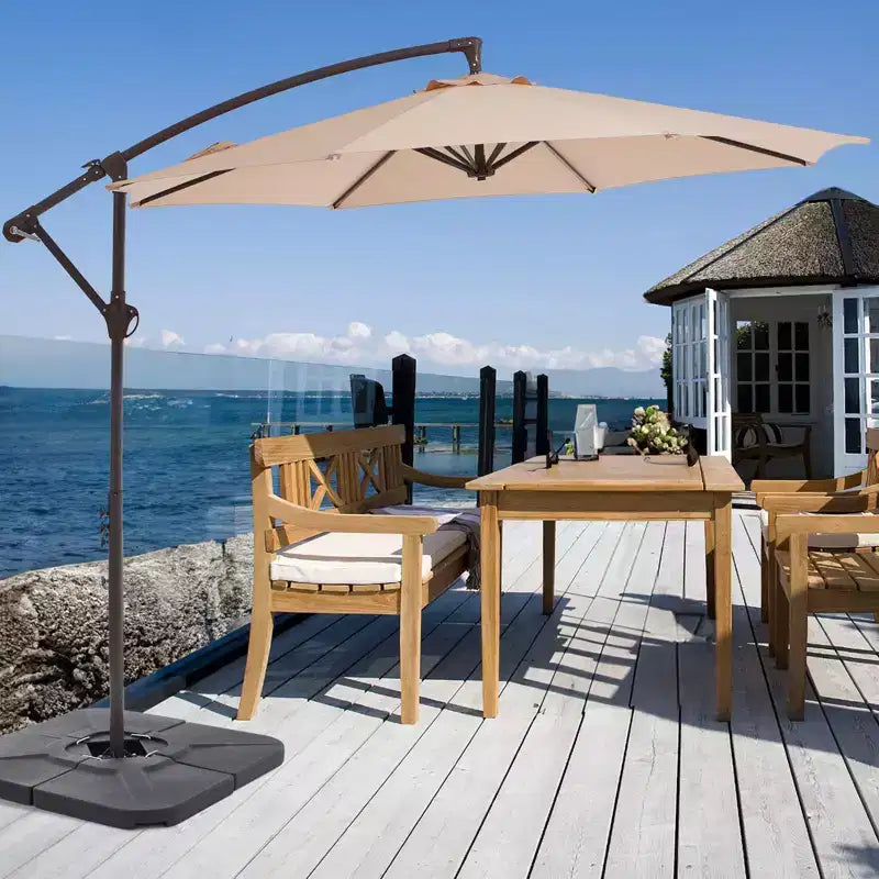 Parasol excentré de 3 m avec pied en croix, parasol suspendu robuste avec manivelle pour terrasse, patio et bord de piscine