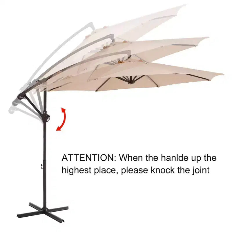 Parasol excentré de 3 m avec pied en croix, parasol suspendu robuste avec manivelle pour terrasse, patio et bord de piscine