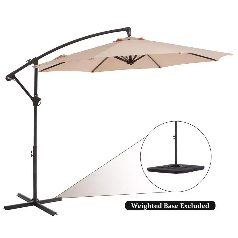 Parasol excentré de 3 m avec pied en croix, parasol suspendu robuste avec manivelle pour terrasse, patio et bord de piscine