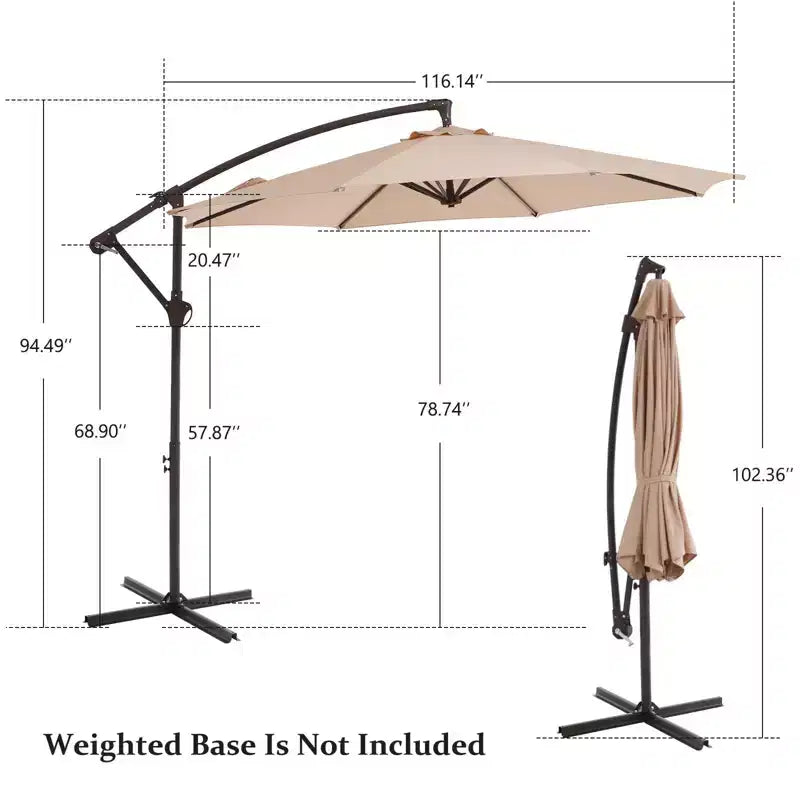 Parasol excentré de 3 m avec pied en croix, parasol suspendu robuste avec manivelle pour terrasse, patio et bord de piscine