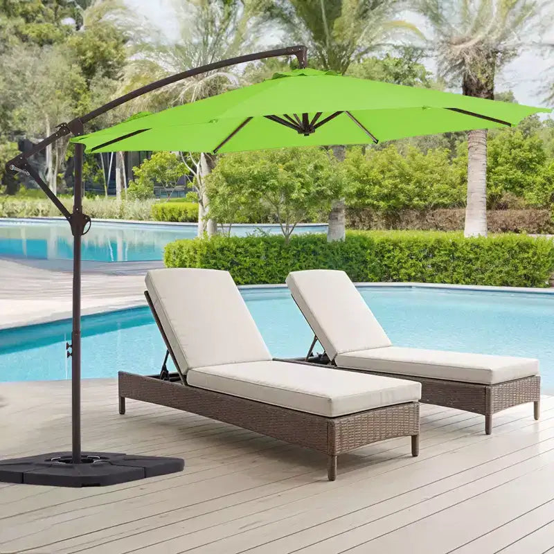 Parasol excentré de 3 m avec pied en croix, parasol suspendu robuste avec manivelle pour terrasse, patio et bord de piscine