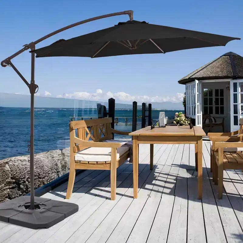 Parasol excentré de 3 m avec pied en croix, parasol suspendu robuste avec manivelle pour terrasse, patio et bord de piscine