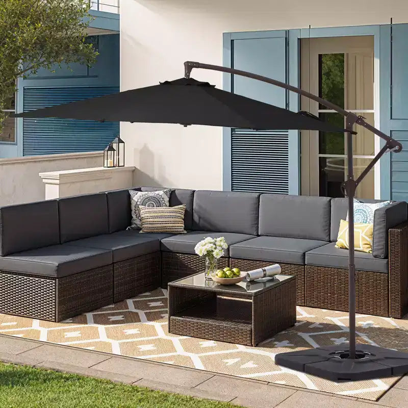 Parasol excentré de 3 m avec pied en croix, parasol suspendu robuste avec manivelle pour terrasse, patio et bord de piscine