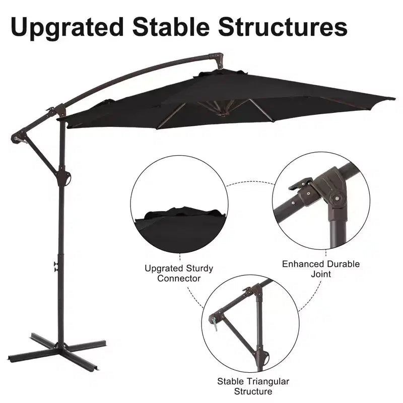 Parasol excentré de 3 m avec pied en croix, parasol suspendu robuste avec manivelle pour terrasse, patio et bord de piscine