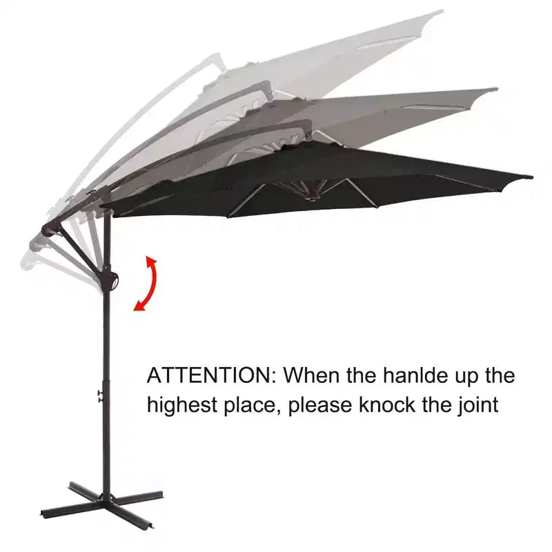Parasol excentré de 3 m avec pied en croix, parasol suspendu robuste avec manivelle pour terrasse, patio et bord de piscine