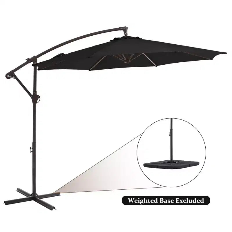 Parasol excentré de 3 m avec pied en croix, parasol suspendu robuste avec manivelle pour terrasse, patio et bord de piscine