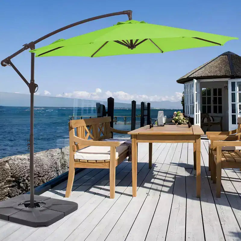 Parasol excentré de 3 m avec pied en croix, parasol suspendu robuste avec manivelle pour terrasse, patio et bord de piscine