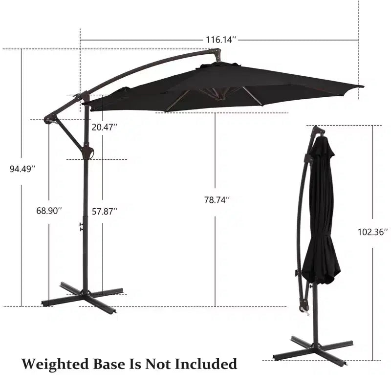 Parasol excentré de 3 m avec pied en croix, parasol suspendu robuste avec manivelle pour terrasse, patio et bord de piscine