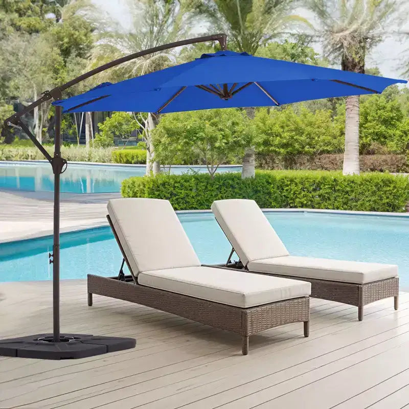 Parasol excentré de 3 m avec pied en croix, parasol suspendu robuste avec manivelle pour terrasse, patio et bord de piscine