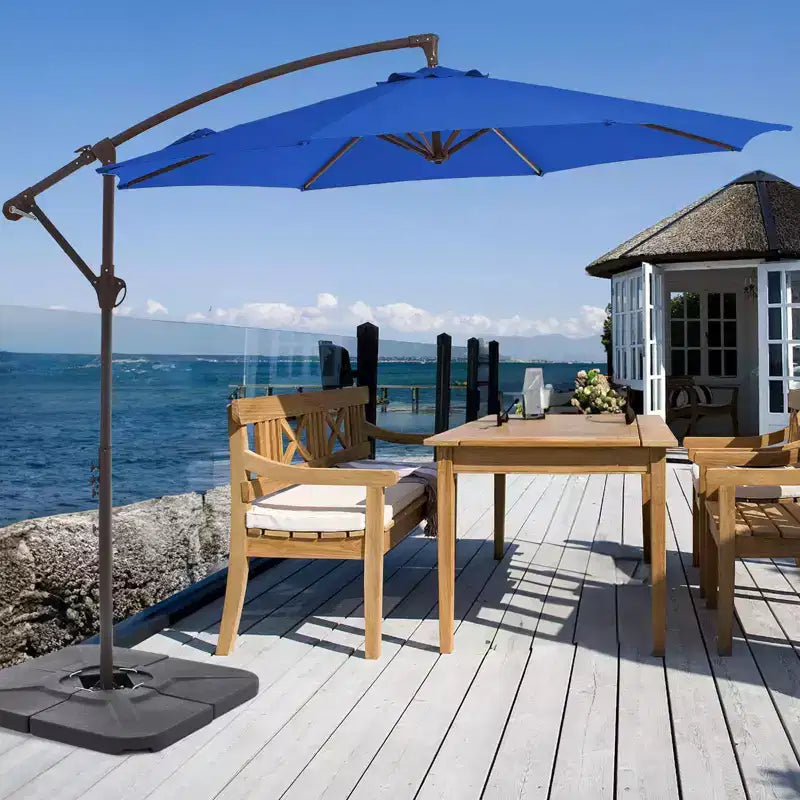 Parasol excentré de 3 m avec pied en croix, parasol suspendu robuste avec manivelle pour terrasse, patio et bord de piscine