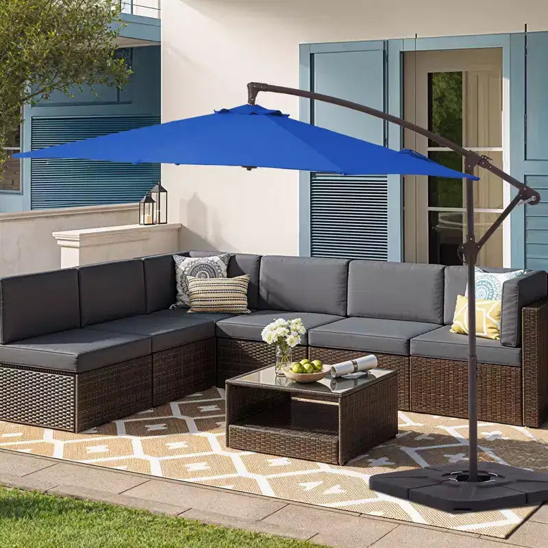 Parasol excentré de 3 m avec pied en croix, parasol suspendu robuste avec manivelle pour terrasse, patio et bord de piscine