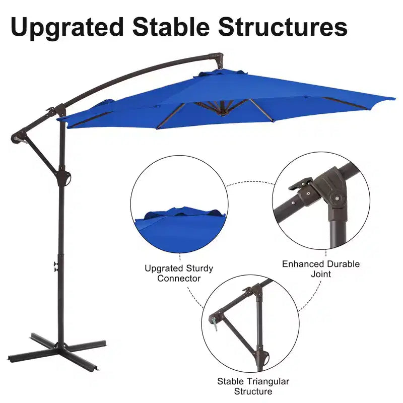 Parasol excentré de 3 m avec pied en croix, parasol suspendu robuste avec manivelle pour terrasse, patio et bord de piscine