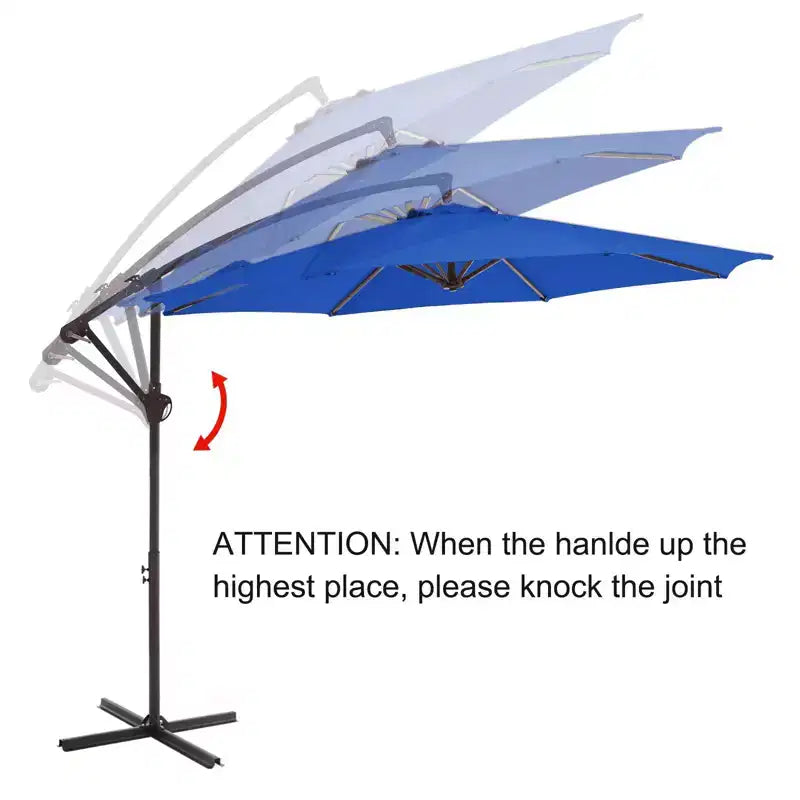 Parasol excentré de 3 m avec pied en croix, parasol suspendu robuste avec manivelle pour terrasse, patio et bord de piscine