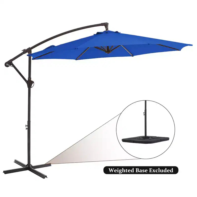 Parasol excentré de 3 m avec pied en croix, parasol suspendu robuste avec manivelle pour terrasse, patio et bord de piscine