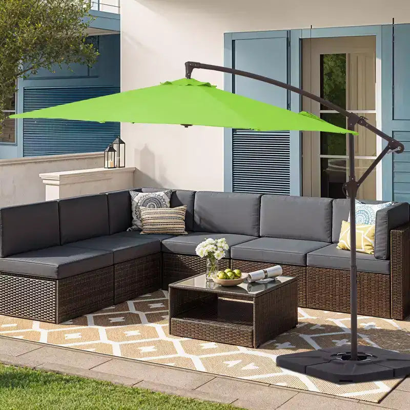 Parasol excentré de 3 m avec pied en croix, parasol suspendu robuste avec manivelle pour terrasse, patio et bord de piscine