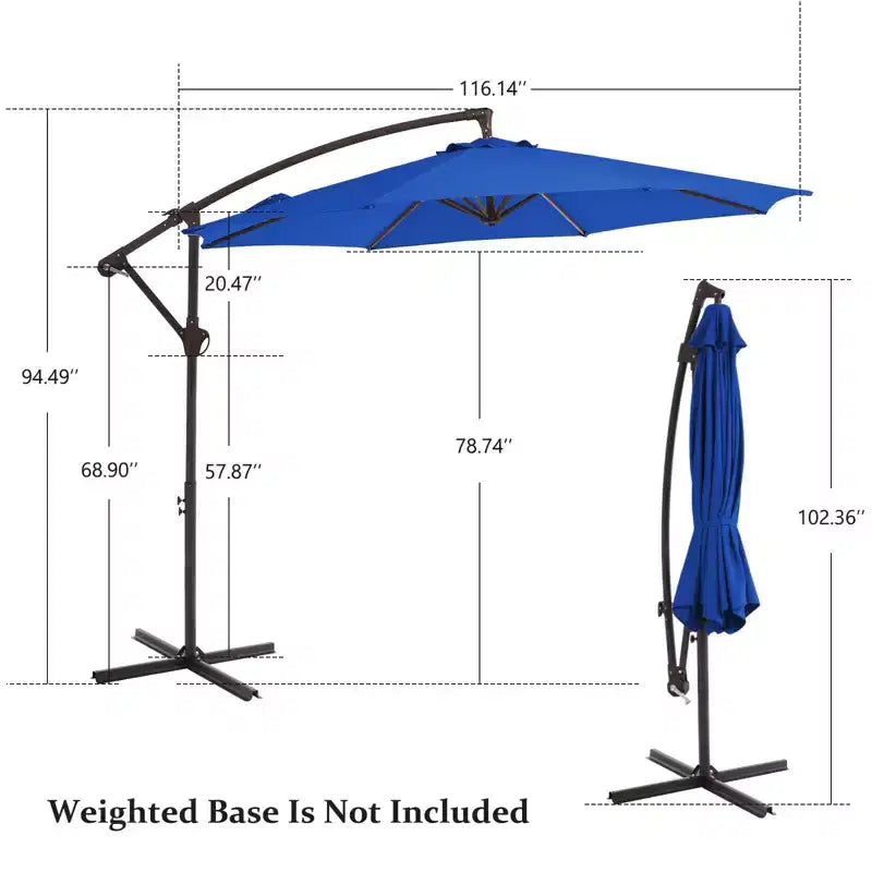 Parasol excentré de 3 m avec pied en croix, parasol suspendu robuste avec manivelle pour terrasse, patio et bord de piscine