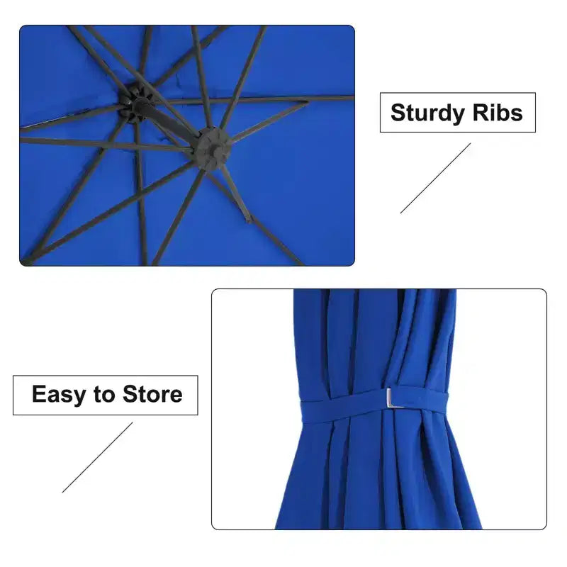 Parasol excentré de 3 m avec pied en croix, parasol suspendu robuste avec manivelle pour terrasse, patio et bord de piscine