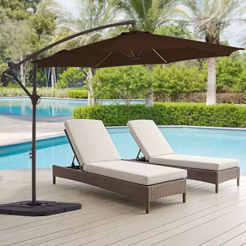 Parasol excentré de 3 m avec pied en croix, parasol suspendu robuste avec manivelle pour terrasse, patio et bord de piscine