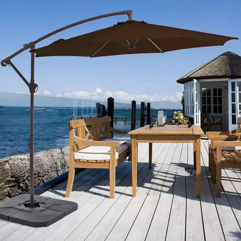 Parasol excentré de 3 m avec pied en croix, parasol suspendu robuste avec manivelle pour terrasse, patio et bord de piscine