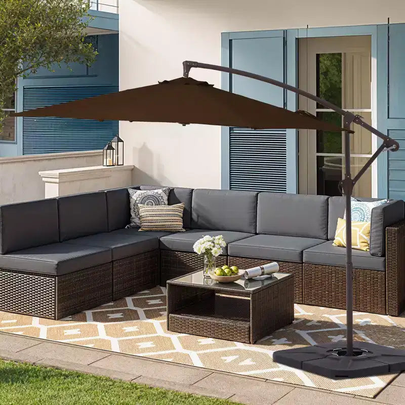 Parasol excentré de 3 m avec pied en croix, parasol suspendu robuste avec manivelle pour terrasse, patio et bord de piscine
