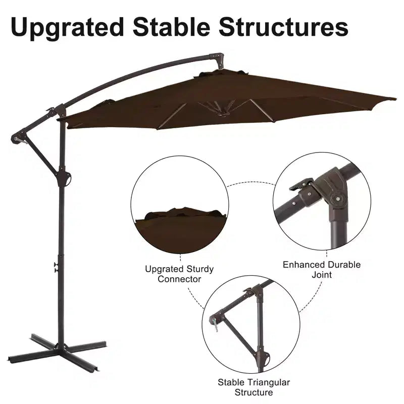 Parasol excentré de 3 m avec pied en croix, parasol suspendu robuste avec manivelle pour terrasse, patio et bord de piscine