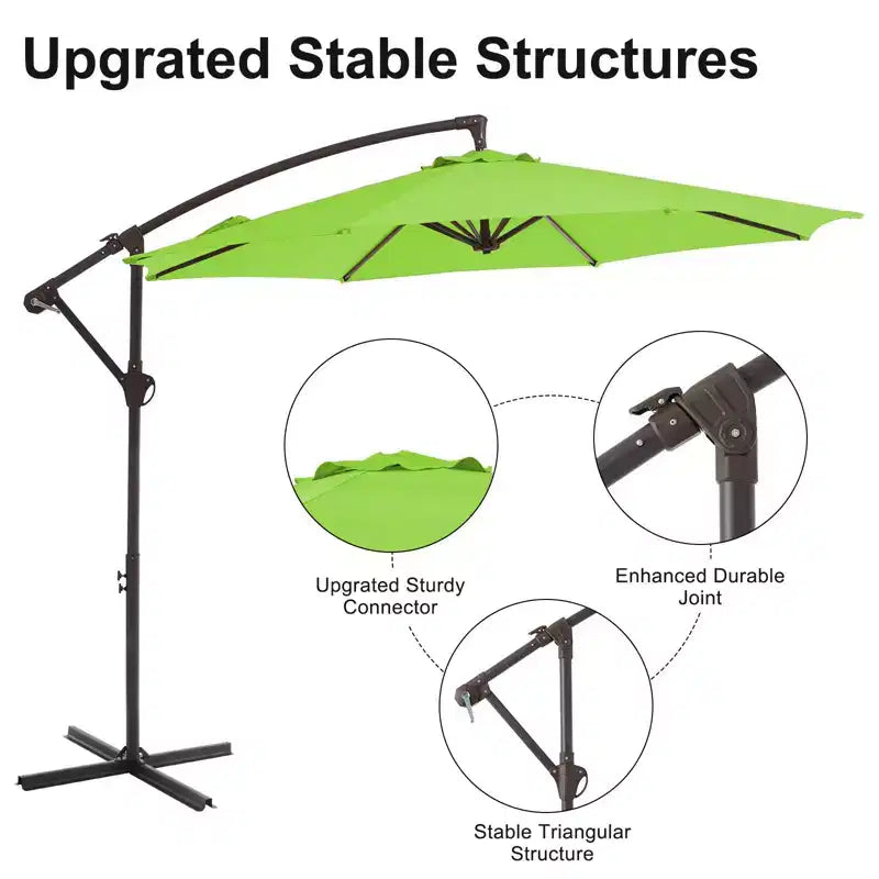 Parasol excentré de 3 m avec pied en croix, parasol suspendu robuste avec manivelle pour terrasse, patio et bord de piscine