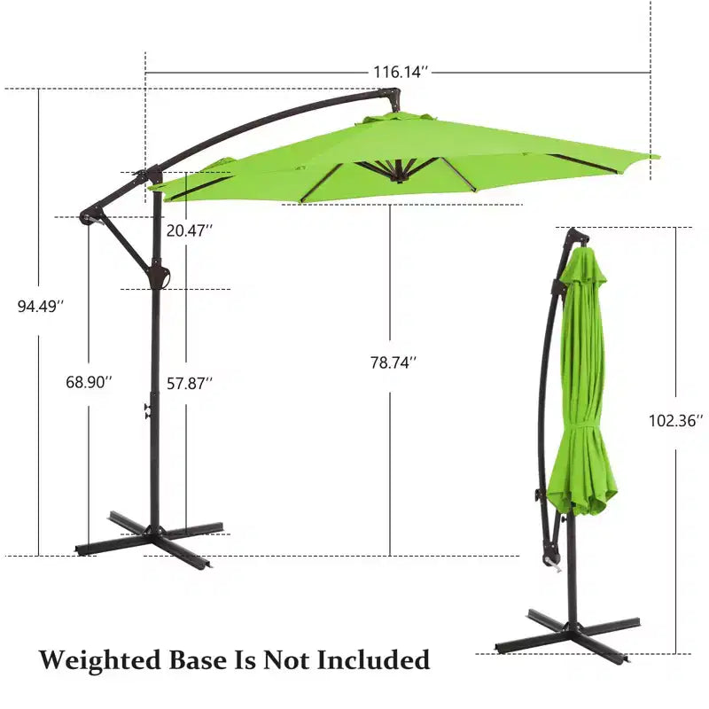 Parasol excentré de 3 m avec pied en croix, parasol suspendu robuste avec manivelle pour terrasse, patio et bord de piscine