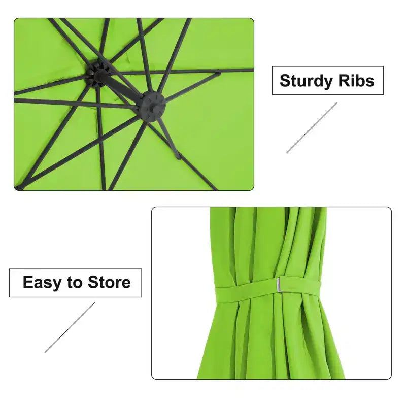 Parasol excentré de 3 m avec pied en croix, parasol suspendu robuste avec manivelle pour terrasse, patio et bord de piscine
