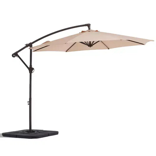 Parasol excentré de 3 m avec pied en croix, parasol suspendu robuste avec manivelle pour terrasse, patio et bord de piscine