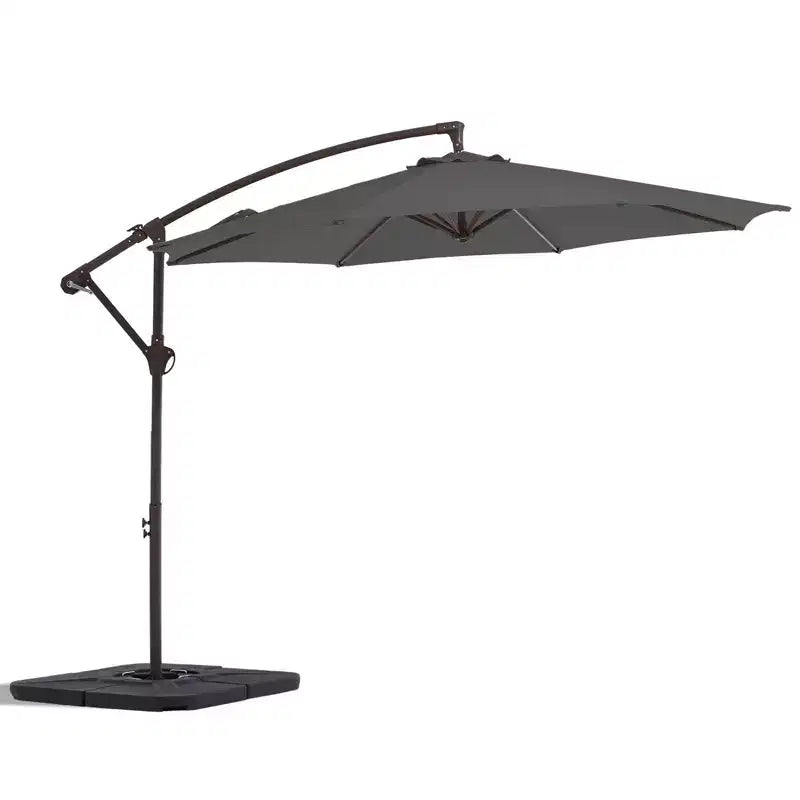 Parasol excentré de 3 m avec pied en croix, parasol suspendu robuste avec manivelle pour terrasse, patio et bord de piscine
