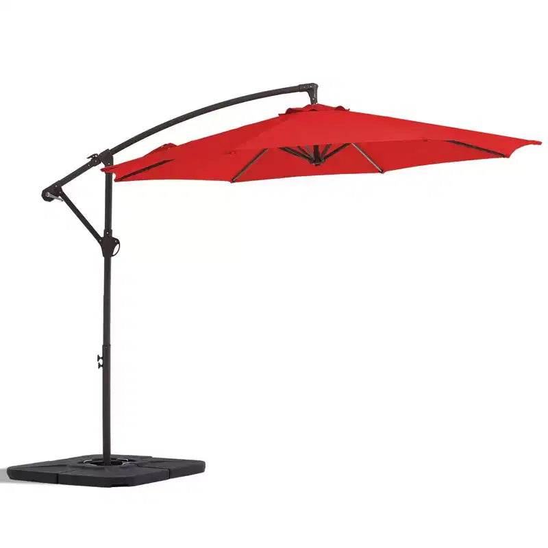 Parasol excentré de 3 m avec pied en croix, parasol suspendu robuste avec manivelle pour terrasse, patio et bord de piscine