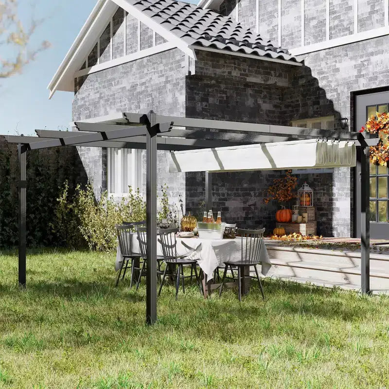 Pergola rétractable 3,96 x 3,96 m, auvent en aluminium pour jardin, patio, arrière-cour, terrasse