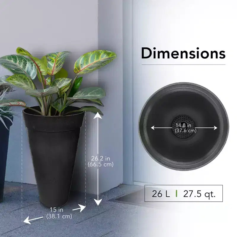 Jardinière ronde haute auto-irrigante, résistante aux intempéries pour terrasse, jardin et porche, 15 x 26, noire