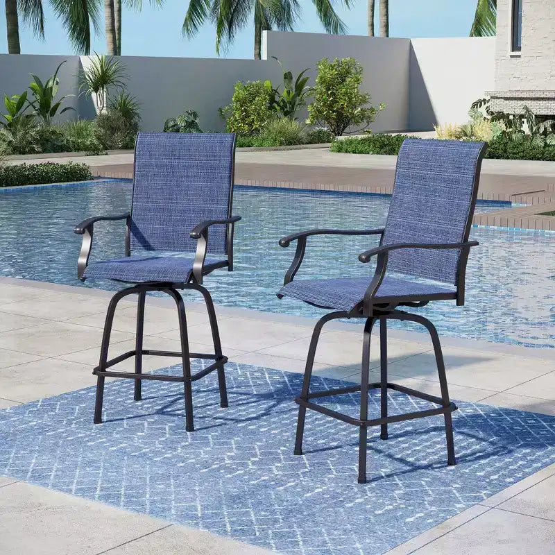 Captiva Designs 2pc Outdoor Breathable Sling Bar Stools with Waved Armrests & Reinforced Base