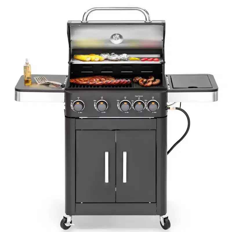 Garden GROTTO 4-Burner Propane BBQ Grill with Side Burner & Porcelain-Enameled Cast Iron Grates - 46,700 BTU