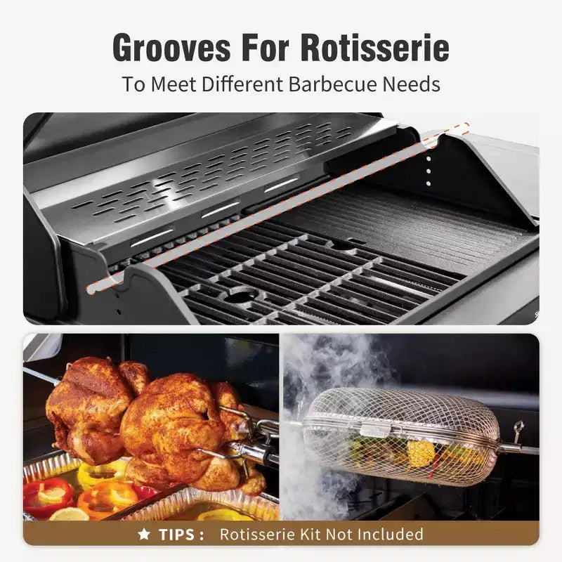 Barbecue au propane 4 brûleurs avec brûleur latéral et grilles de cuisson en fonte émaillée