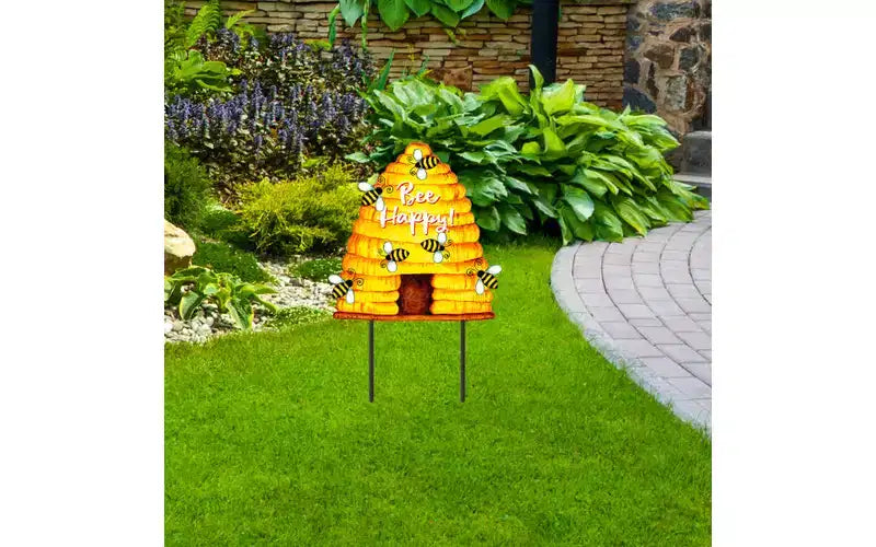 Décoration murale en métal « Abeille heureuse » (ruche) 26 x 17 cm