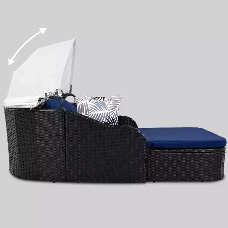 Lit de repos double en rotin synthétique moderne pour patio avec auvent réglable