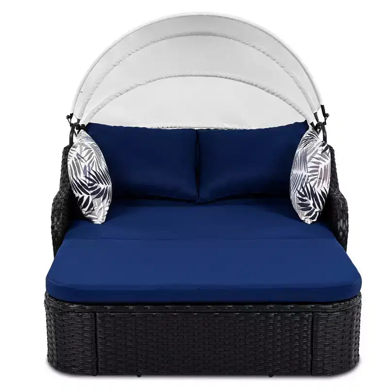 Lit de repos double en rotin synthétique moderne pour patio avec auvent réglable