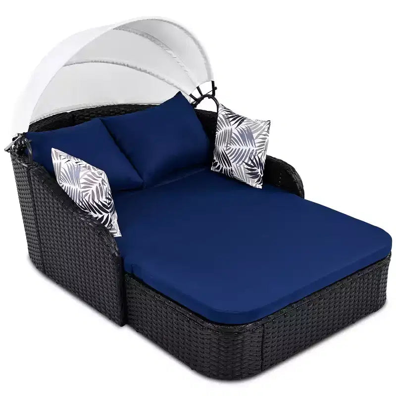 Lit de repos double en rotin synthétique moderne pour patio avec auvent réglable
