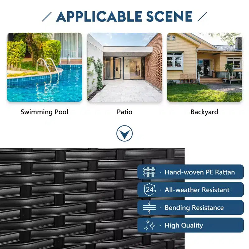 Lit de repos double en rotin synthétique moderne pour patio avec auvent réglable