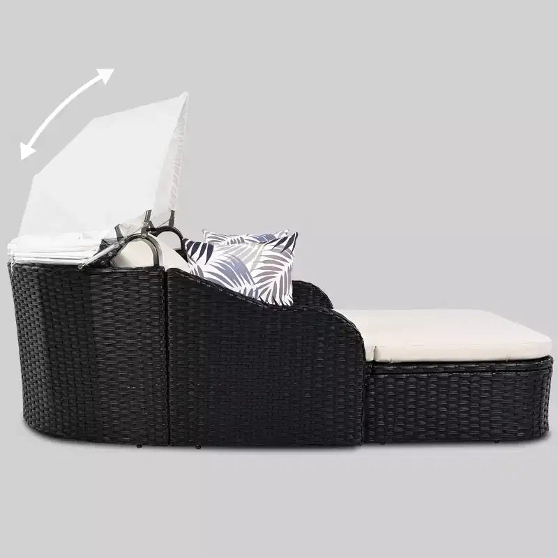 Lit de repos double en rotin synthétique moderne pour patio avec auvent réglable