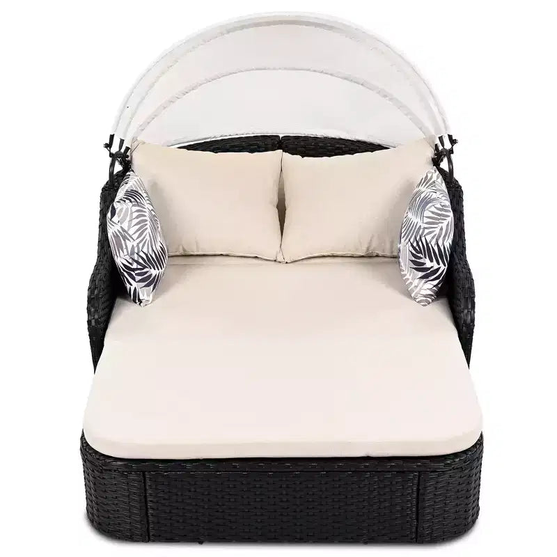 Lit de repos double en rotin synthétique moderne pour patio avec auvent réglable