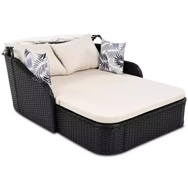 Lit de repos double en rotin synthétique moderne pour patio avec auvent réglable