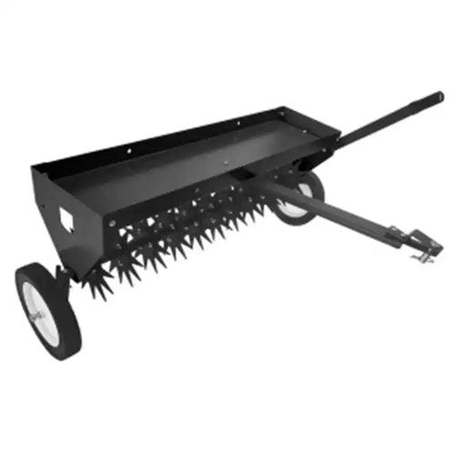 GustoWave 40-Inch Tow-Behind Lawn Aerator Heavy-Duty Steel Teeth Adjustable Handle & Transport Wheels