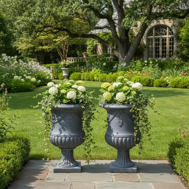 Christopher Knight Home Wonyoung Mid-Century Modern Outdoor Lightweight Concrete Flower Urn Planters (Set of 2)